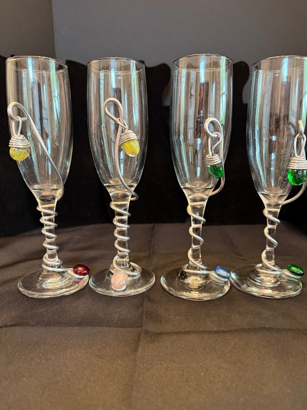 Vintage Dary Rees Original artisan champagne flutes signature wire-wrapped